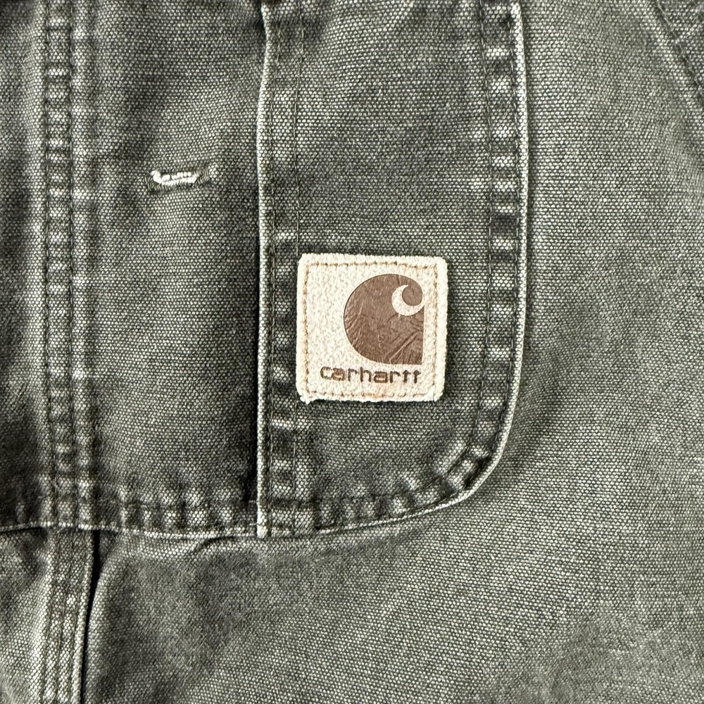 Carhartt Duck Bib Overalls Mens 44x32 R06 MOS Moss Green Double Knee Canvas USA - Picture 4 of 15